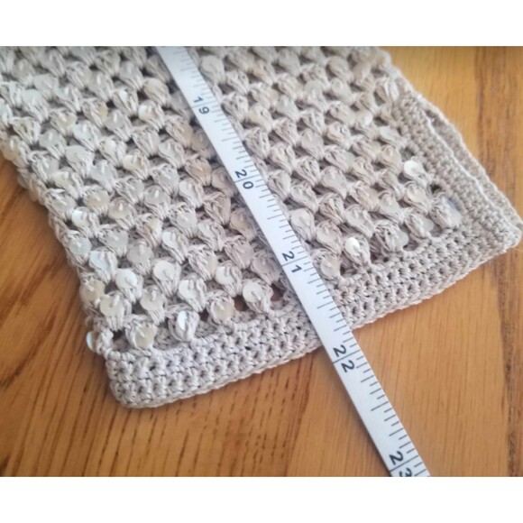 Sigrid Olsen Blouse Cream Beige Party Women's Sequins Hand Knitted Top M - Picture 9 of 12